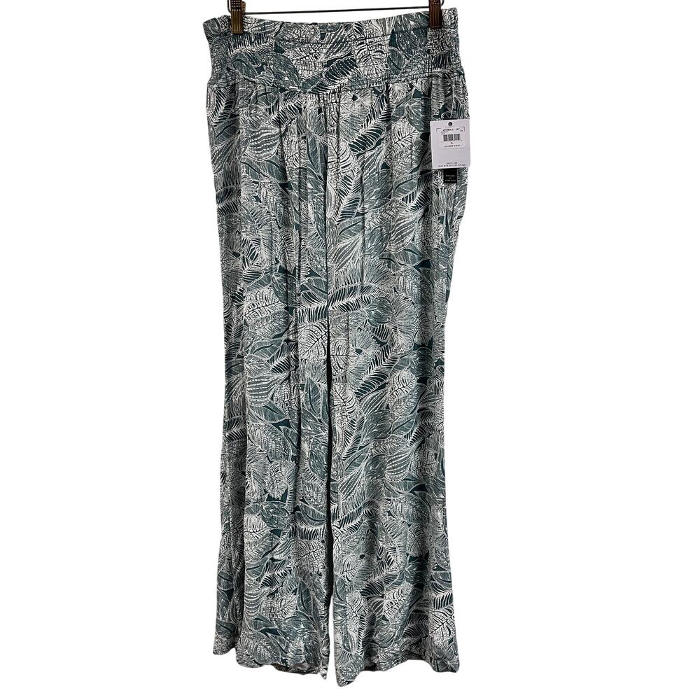 O'Neill women's smock waist wide leg palm print gauzy pants XL green white NWT